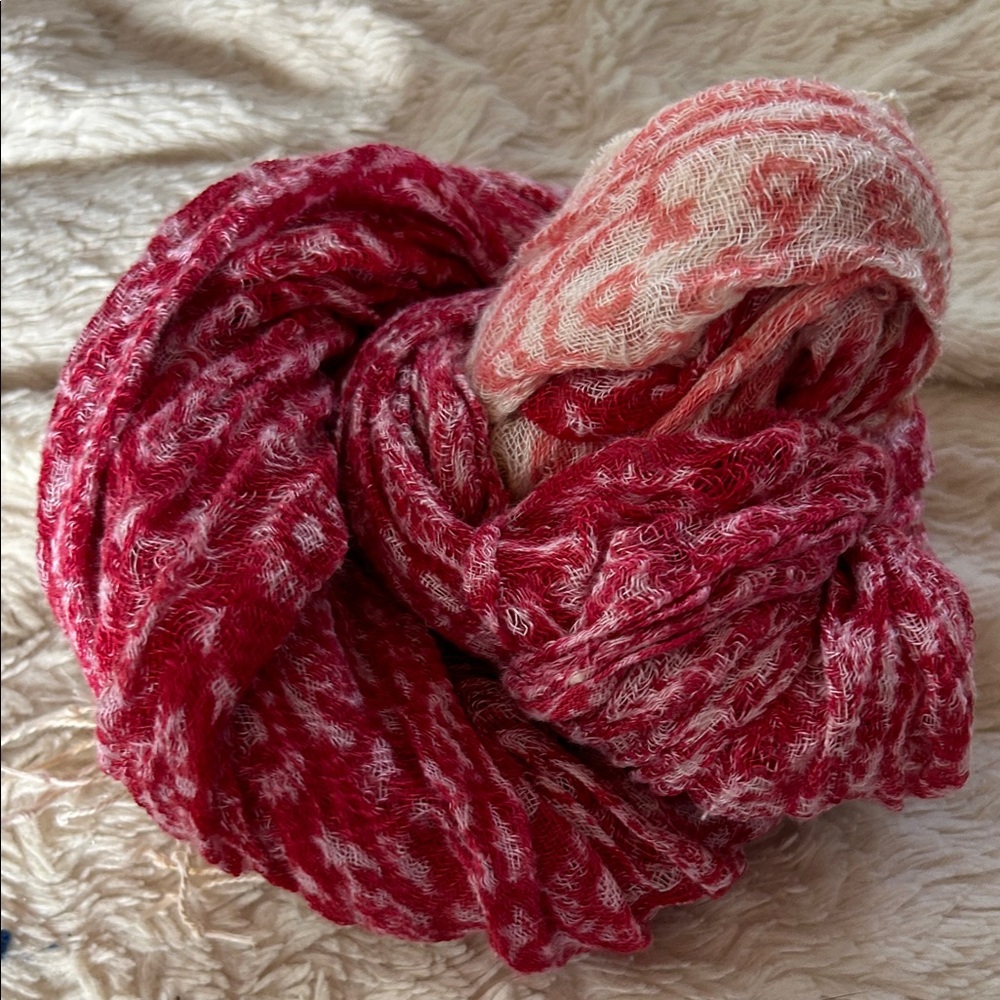 Vibrant Red and White Textured Scarf